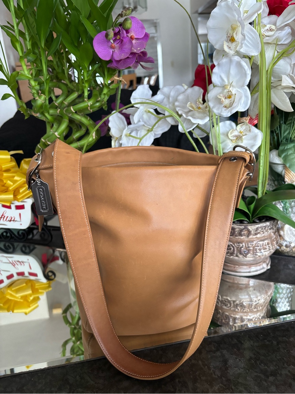 Coach Leather Shoulder Bag in Tan Brown